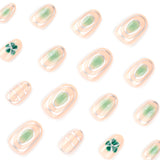 Fresh green smudges summer flowers almond-shaped press-on nails