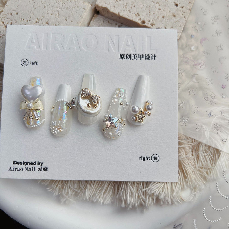 Pearl Chain Nail Stickers – 3D Embossed Bridal & Vintage Set