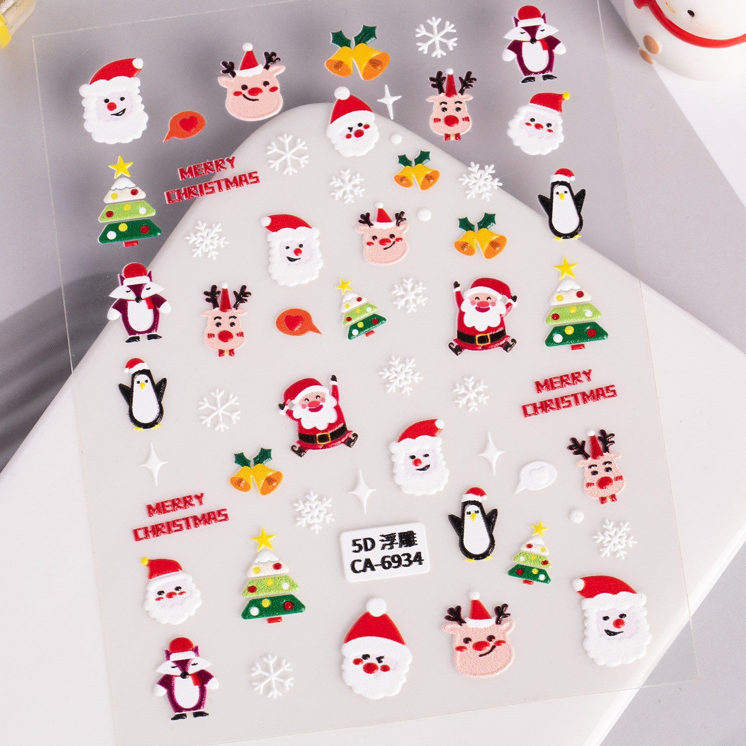 Christmas Atmosphere Nail Art Sticker 5D Embossed Three-dimensional Santa Elk Nail Sticker Ornament CA