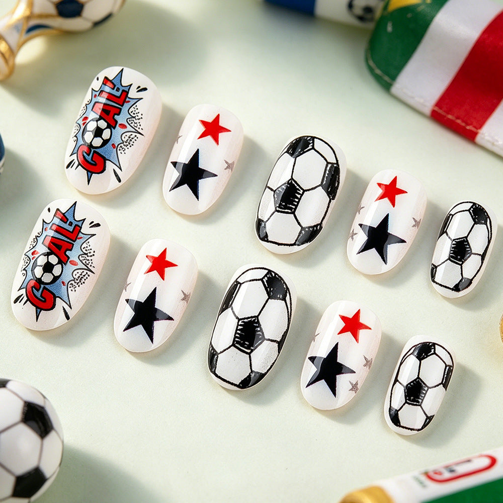 World Cup Minimalist White Stars Football Pattern Press-On Nails (Clean/24pcs/Oval)