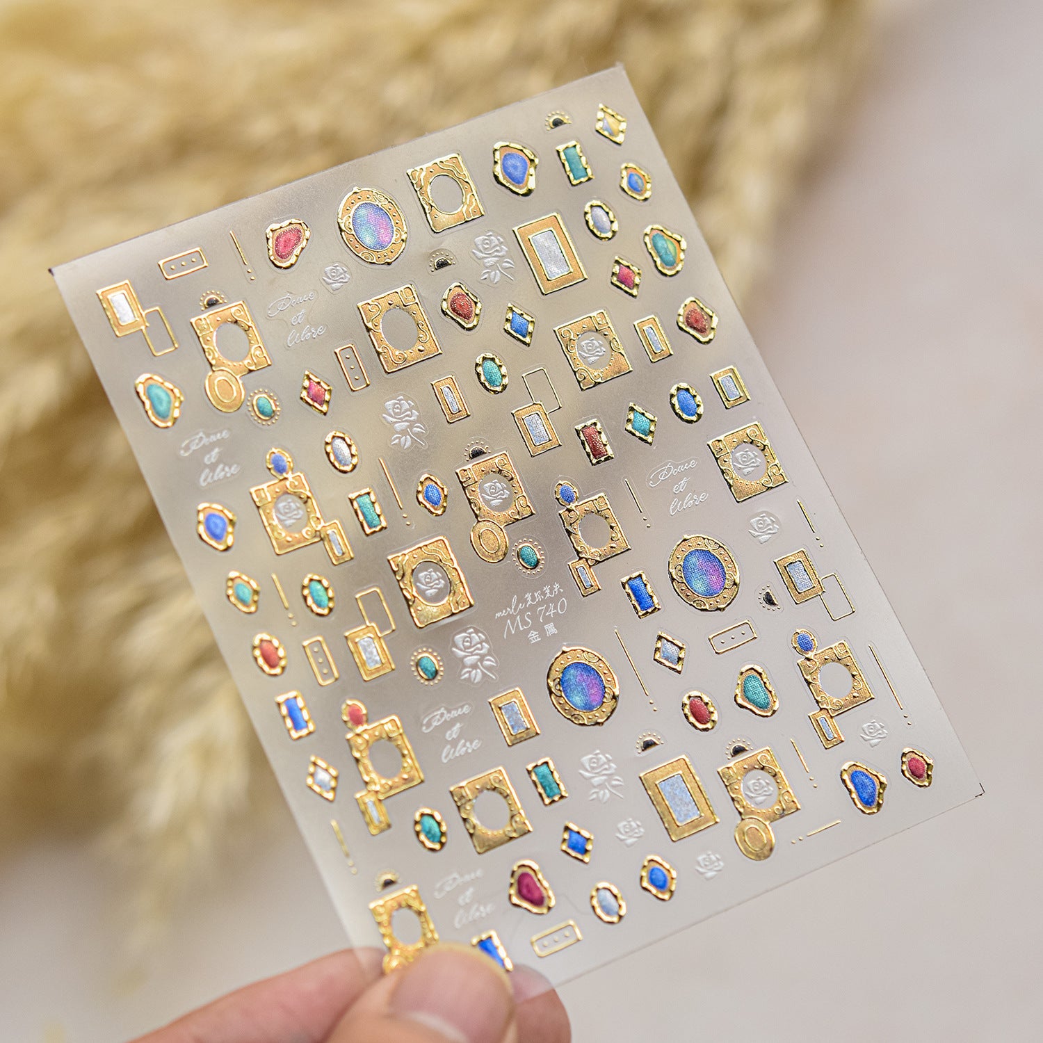 Vintage Gem Frame Collection: "Luxury Gem Frame" – 3D Embossed Nail Sticker