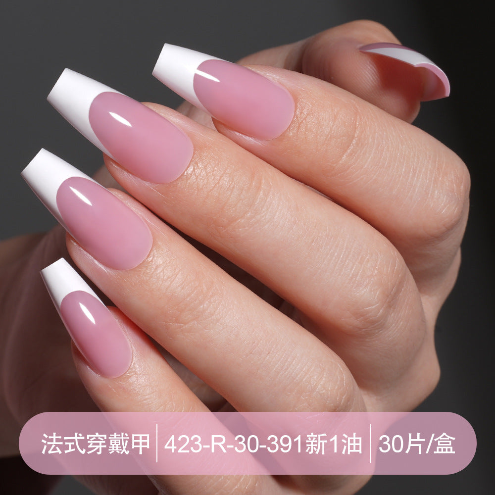 Press on nails French trapezoidal simple high-end sense 30 pieces box detachable fake nail finished pre-made manicure