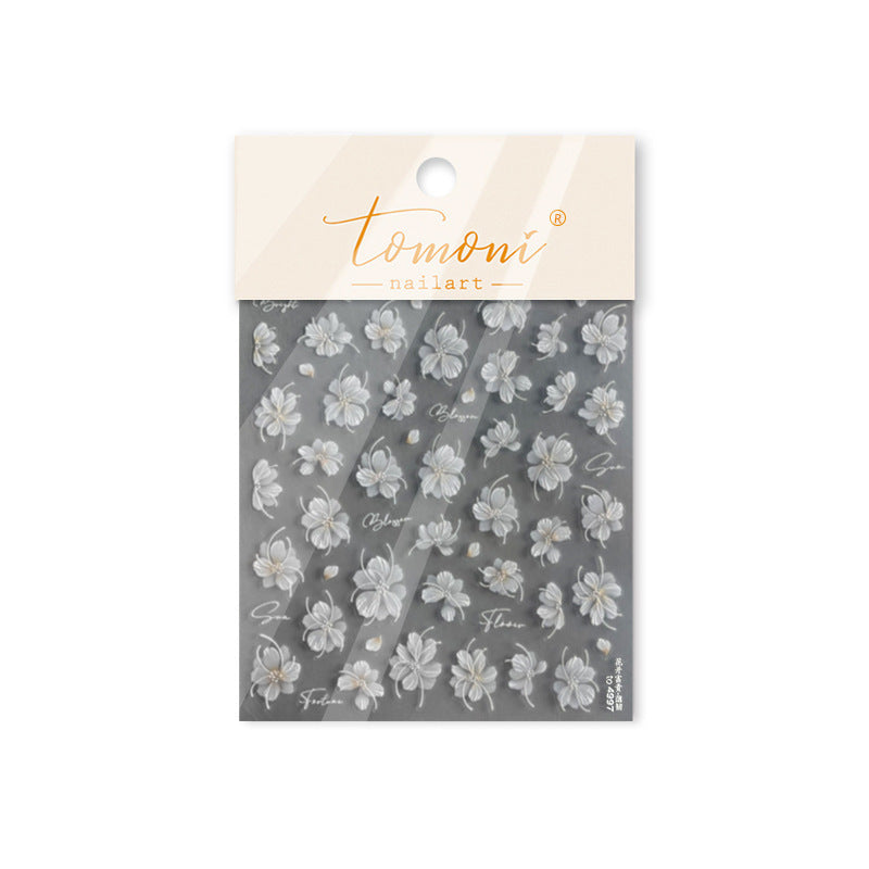 White Lily Flower: "Ethereal Bloom" – 5D Embossed Nail Sticker