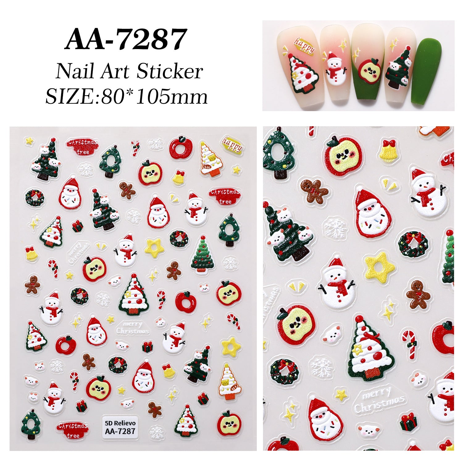 Original Christmas element nail art sticker 5D relief three-dimensional happy Christmas DIY nail sticker jewelry AA