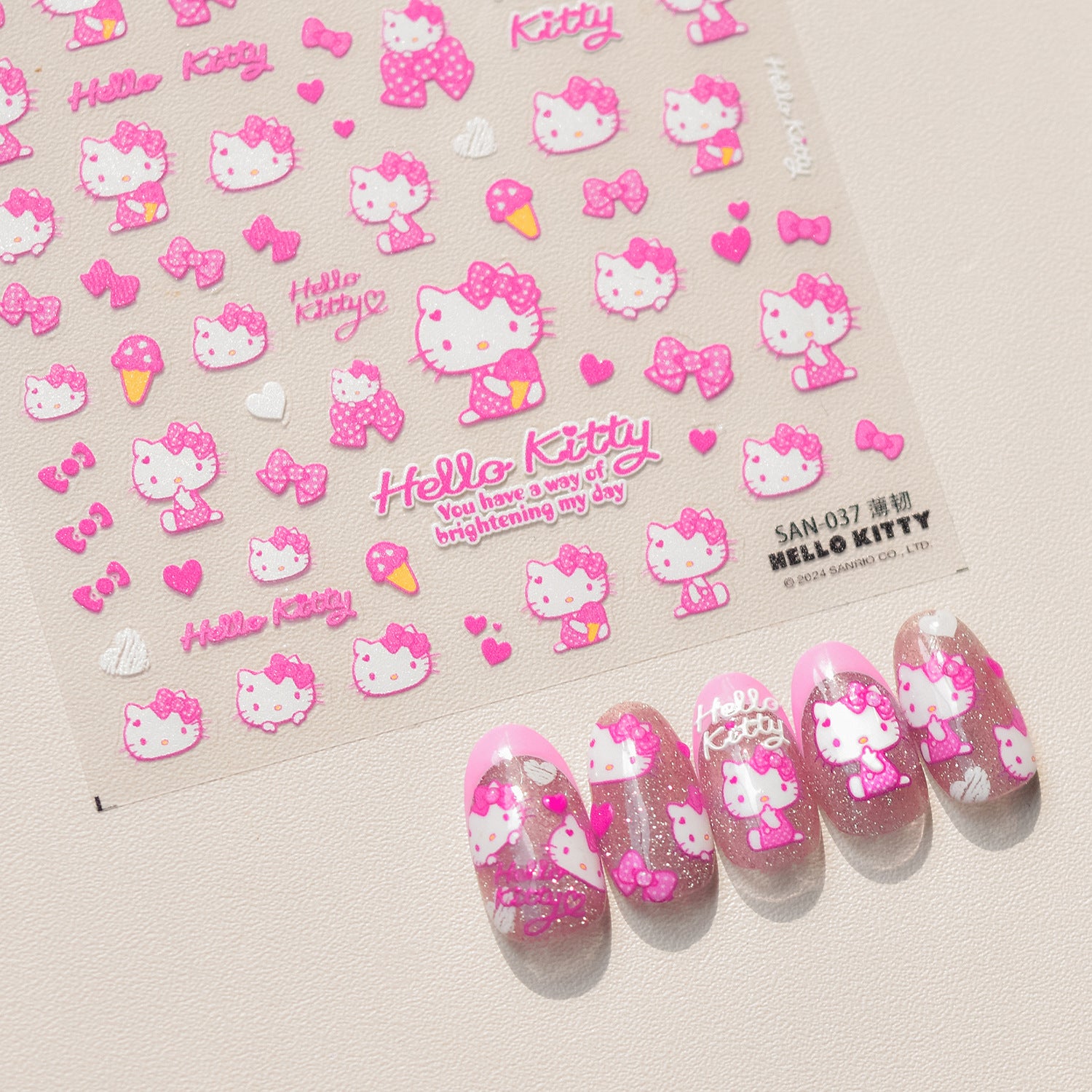 Hello Kitty Pink Bow Collection: "Sweet Kitty" – 3D Embossed Nail Sticker