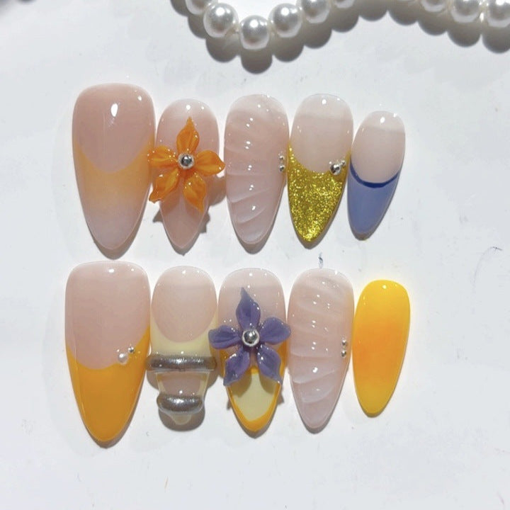 Warm Breeze: "Pôr do Sol em Flor" – Unhas Postiças Artesanais Formato Amêndoa