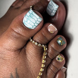 Luxury Nude & Gold Rhinestone Press On Toenails | Elegant Bling Pedicure