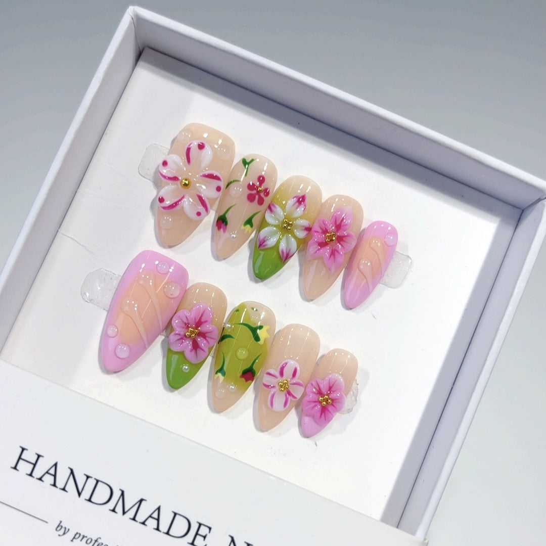 Spring Blossom: "Mixed Floral" – Almond Press-On Nails