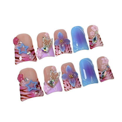 Duck bill nail Symphony leopard print three-dimensional engraved nail art patch Ice through sweet press-on nails pure handmade｜365nails