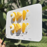 Dibujos animados tridimensionales de yema de huevo y queso, lindos parches de uñas medianas y largas, uñas postizas hechas a mano, uñas postizas al por mayor | 365nails