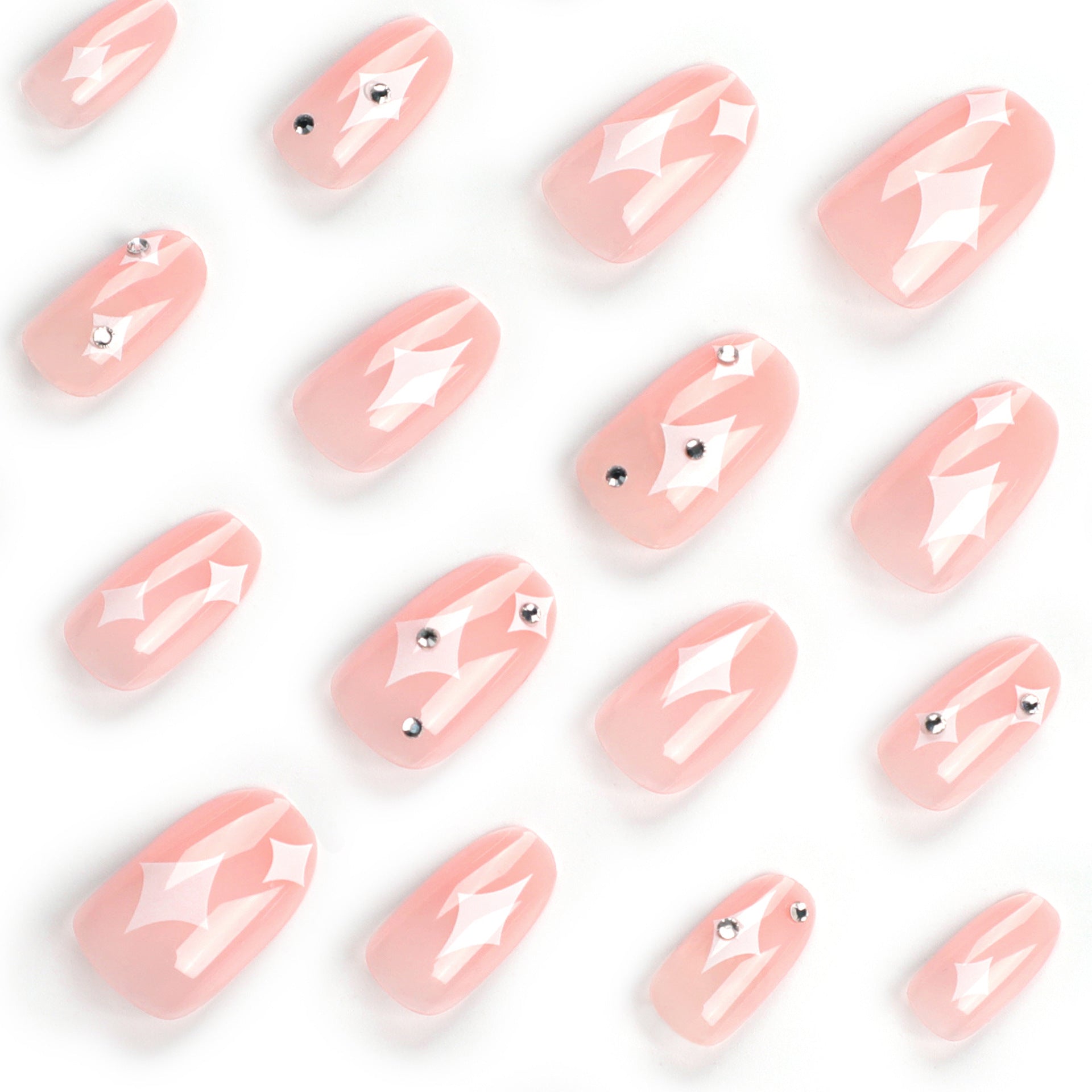 365nails: "Starlight Blush Square" – Rhinestone & Star Accent Press-on Nails