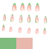 Uñas francesas con flores verdes, parches para uñas, pegatinas para uñas terminadas, uñas removibles, piezas para uñas, 365nails