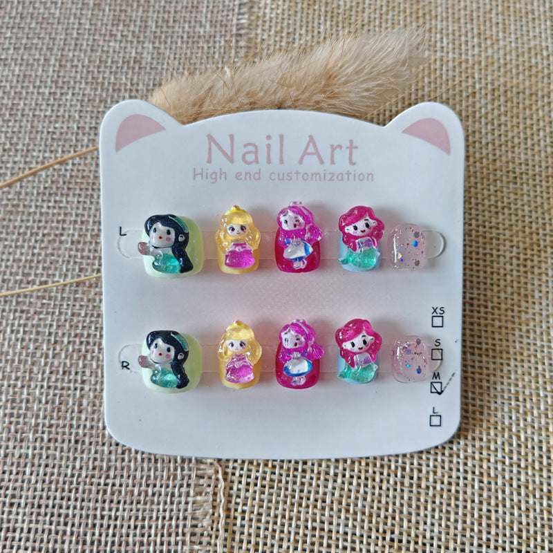 365nails:「童話公主夢」短款橢圓形手工製兒童穿戴甲