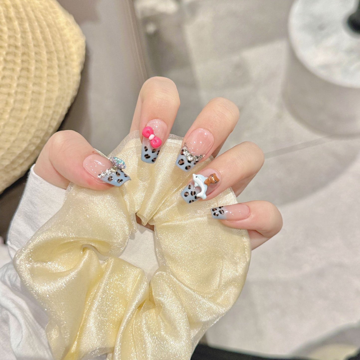 365nails: "Dreamy Bear" – 3D Character & Leopard Print Handmade Coffin Nails