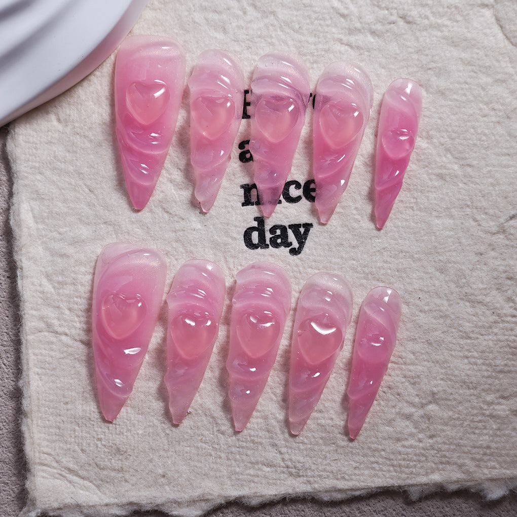 Sheer Pink Heart Jelly Stiletto Press On Nails