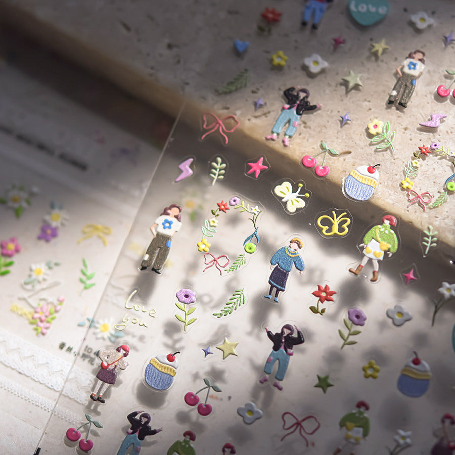 Colorful Street Style Character & Sweet Dessert Nail Sticker Set – "Blooming Youth Street"