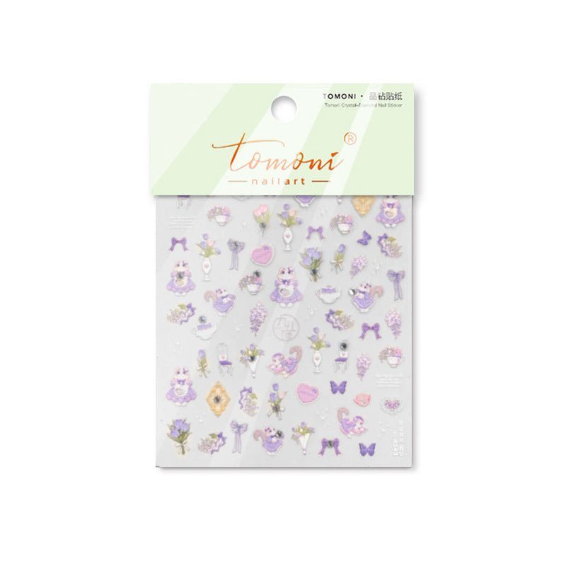 紫色洛麗塔娃娃與花卉：「甜美洛麗塔茶會」— 5D 浮雕指甲貼