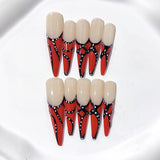 Red French Line Art Extra Long Press On Nails