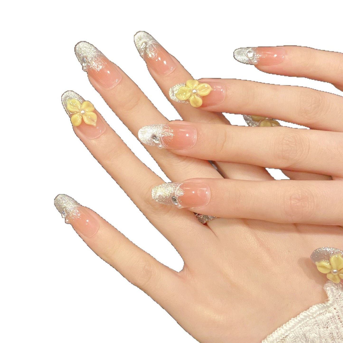 Shining cat eye hand pinch flower blush gradient new handmade nails | 365nails