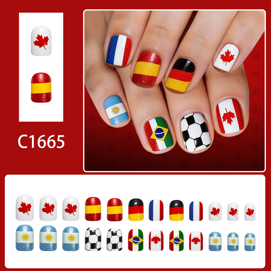 World Cup International Flags Football Mixed Press-On Nails (Glossy/24pcs/Short Square)