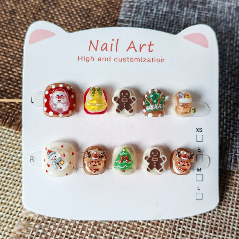 365Nails: "Christmas Sweet Feast" – Handmade Cute Short Oval Press On Nails With Santa & Gingerbread Design
