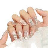 Pink Crystal Shimmer Elegant Nails