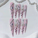Pink Star Crystal Y2K Press On Nail Set