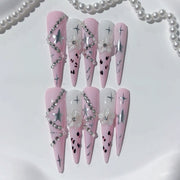 Conjunto de unhas postiças Pink Star Crystal Y2K