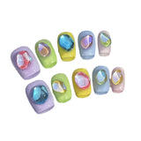 Uñas desgastadas hechas a mano, macarrones, aurora, hielo, diamante, verano, frescas, cortas, pegatinas para uñas, parches para uñas | 365nails