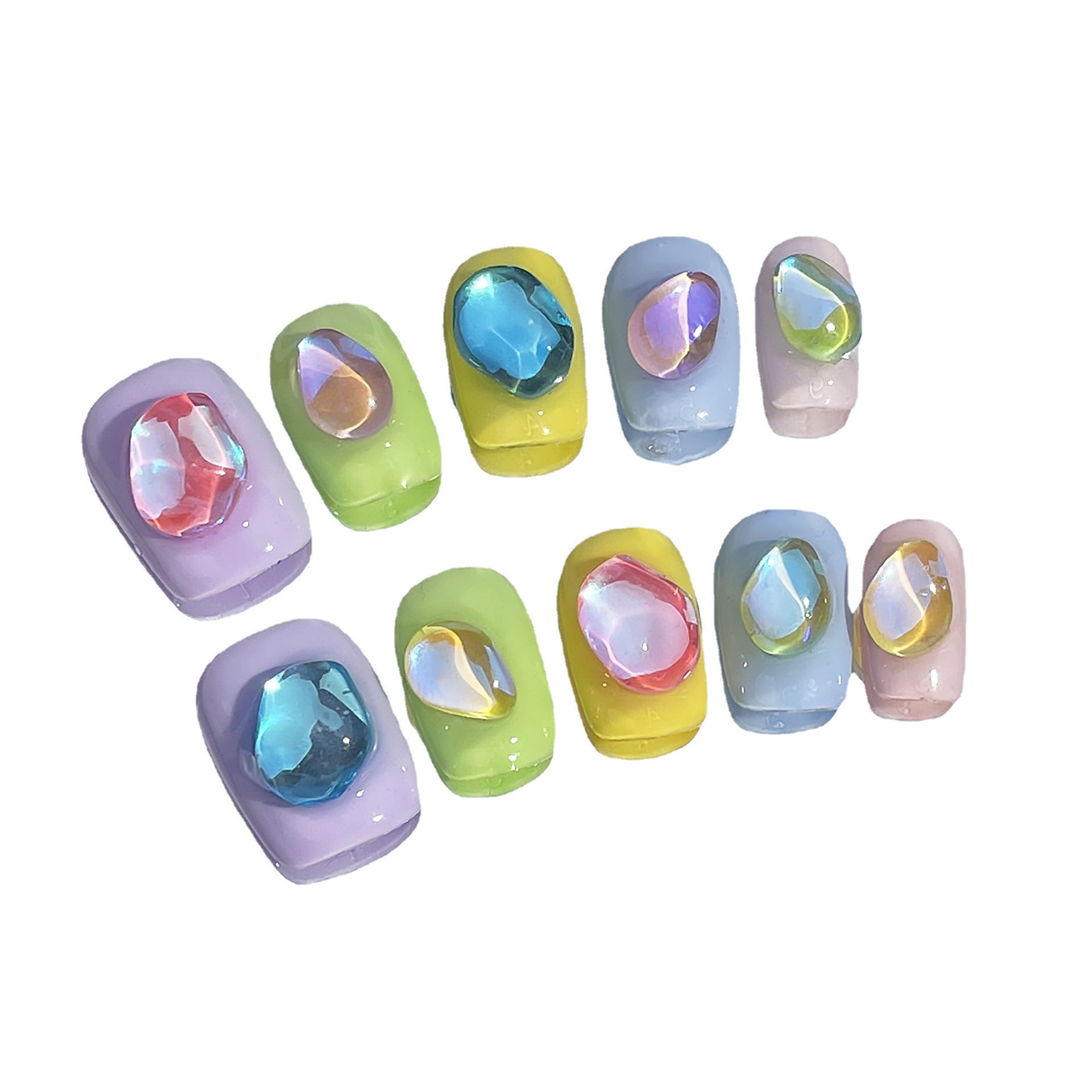 Uñas desgastadas hechas a mano, macarrones, aurora, hielo, diamante, verano, frescas, cortas, pegatinas para uñas, parches para uñas | 365nails
