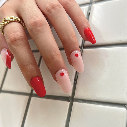 nails art Press on nails, French red edge Press on nails wholesale, red love nails wholesale nails｜365nails