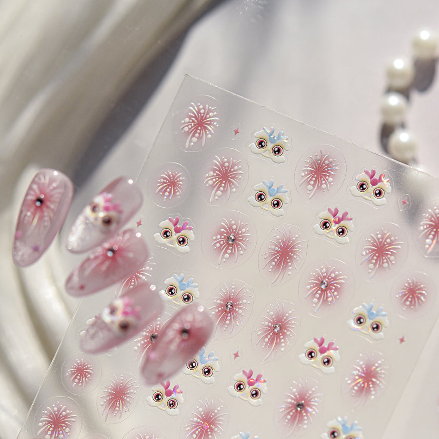Cute Owl & Firework: "Sweet Celebration" – Crystal Diamond Nail Sticker