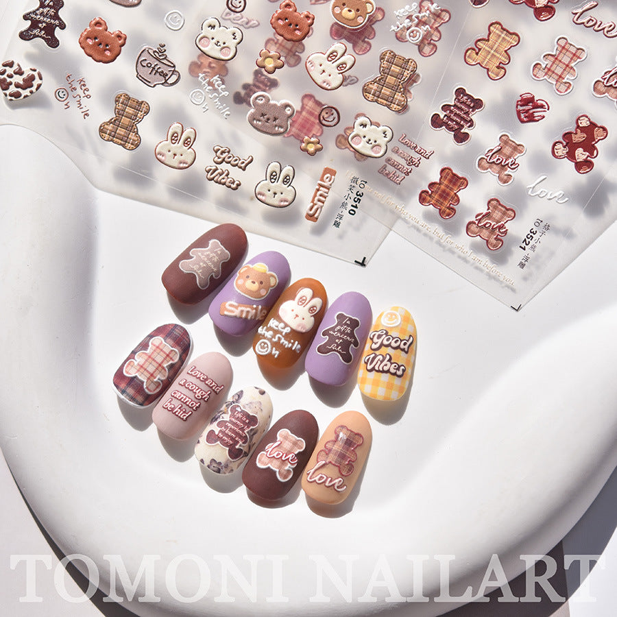 365nails: 커피 x 곰 귀여운 엠보싱 세트 — 네일 스티커