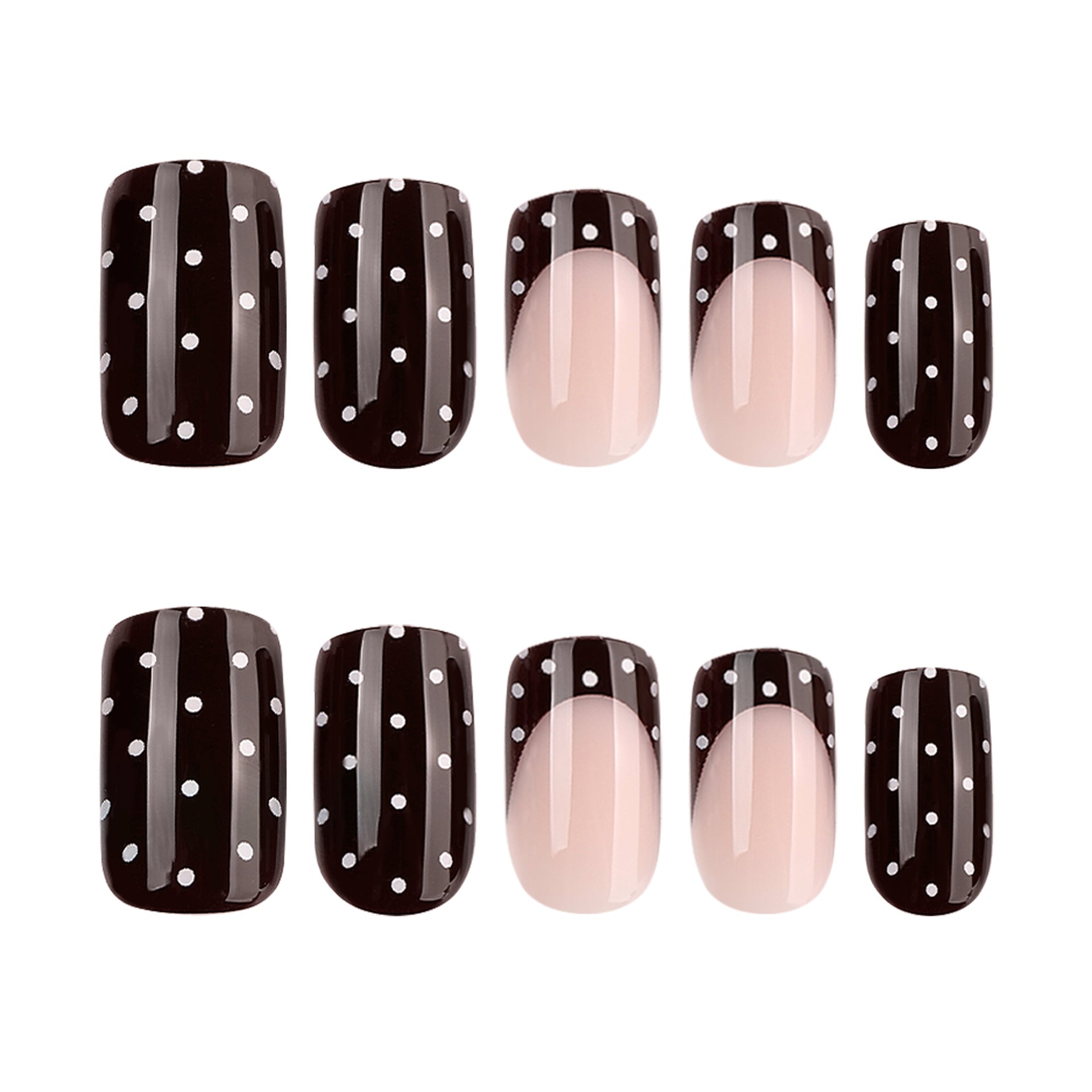 Lefan cross-border explosion, white polka dots, polka dots, wearing nail art, French black fake nails, nail pieces wholesale