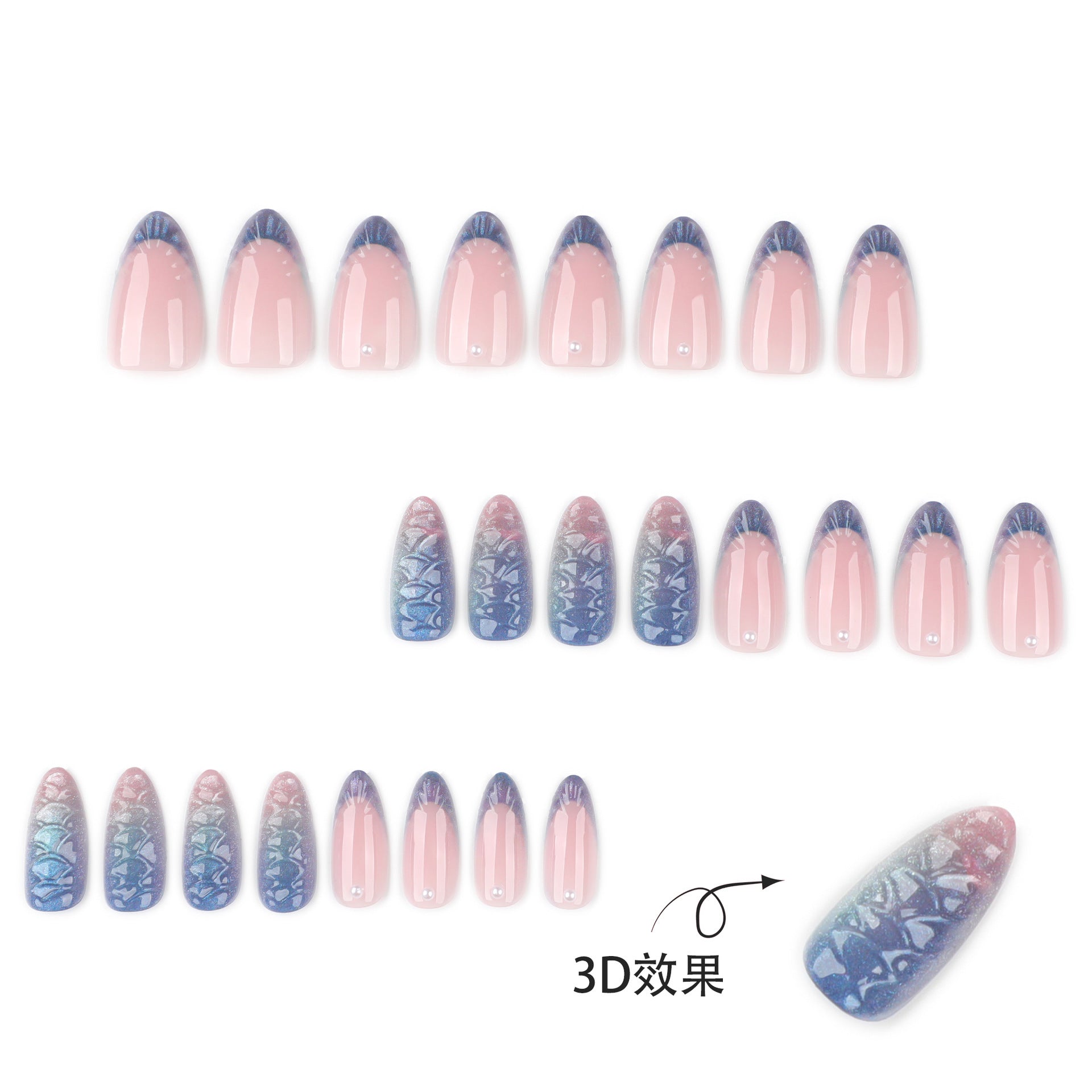 熱銷3D短款法式杏仁形穿戴甲貼 批發（歐美）｜365nails