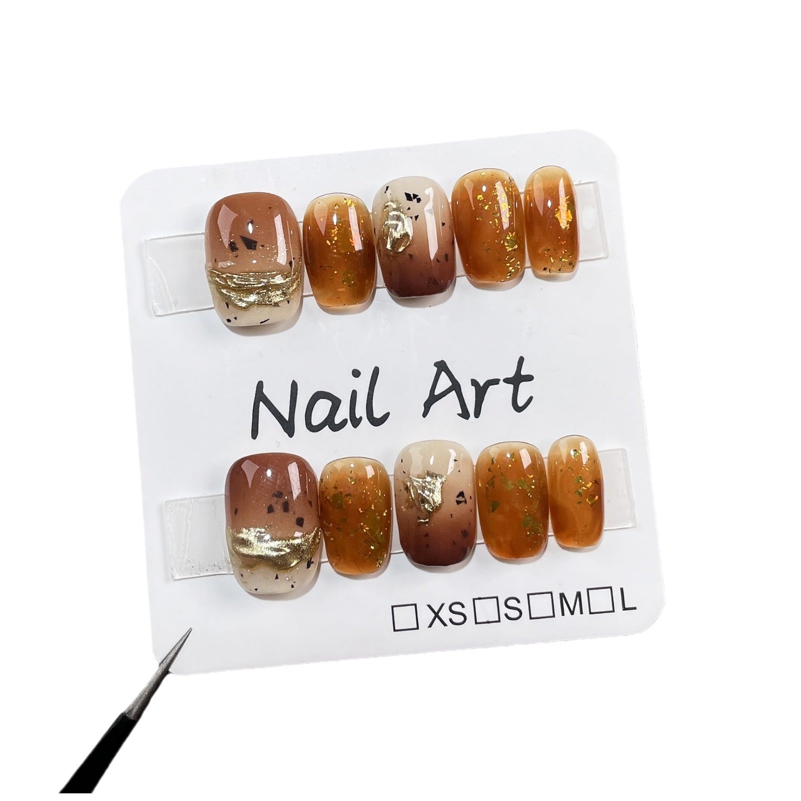 Manicura corta estilo Maillard con efecto ámbar, cambio gradual, uñas postizas hechas a mano, venta al por mayor, pegatinas para uñas | 365nails