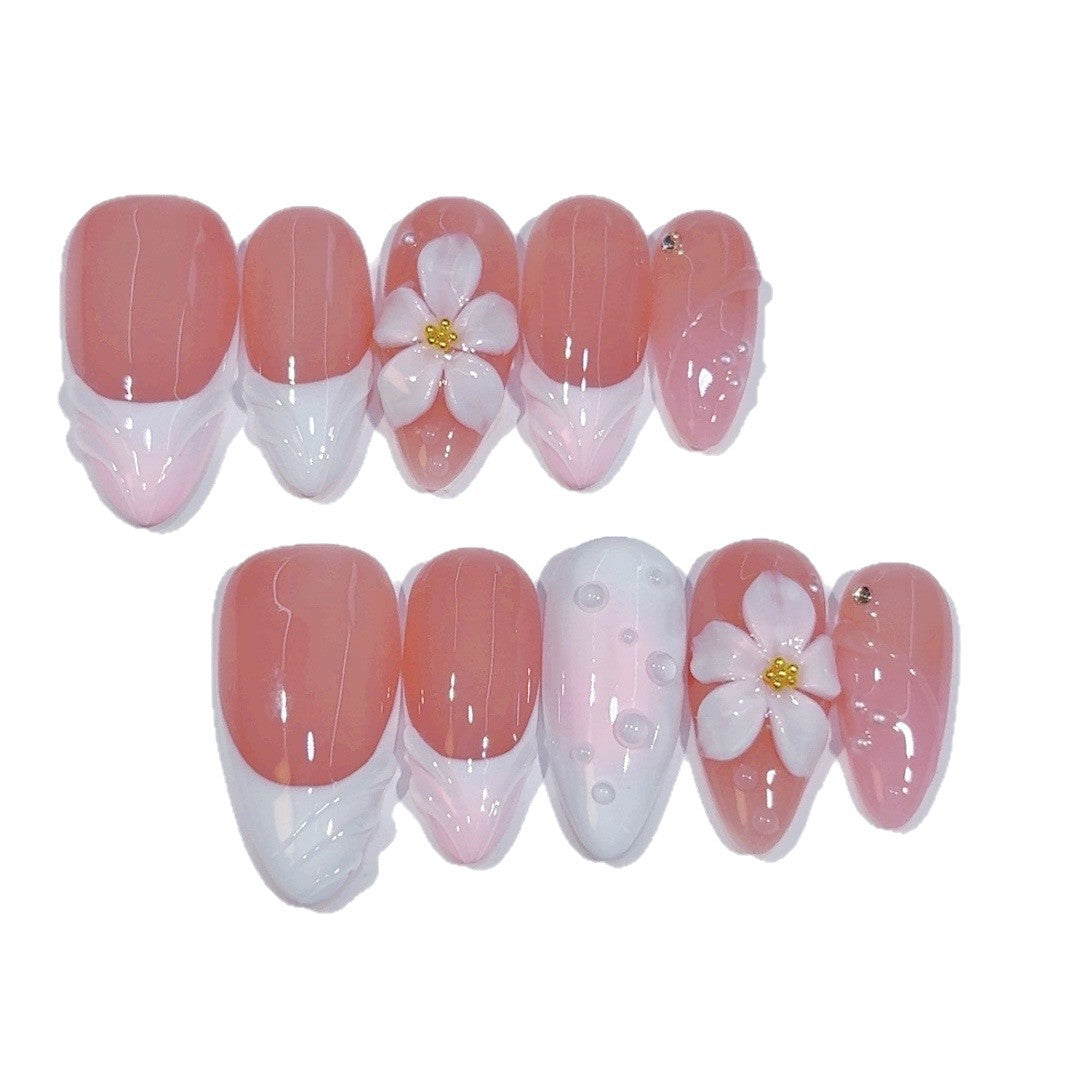 Sakura Petal: "Pink Floral" – Almond Press-On Nails