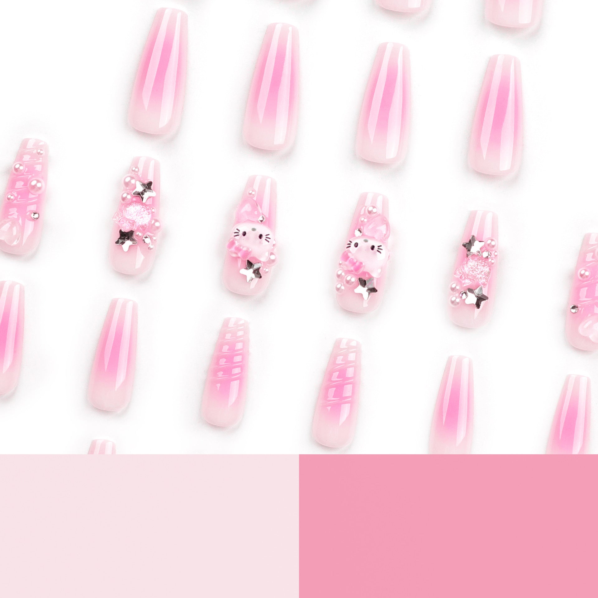 Lindo lazo adhesivo para uñas con diseño de Hello Kitty con ondas de agua tridimensionales ｜365nails