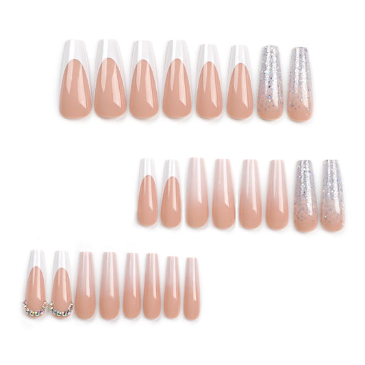 Classic French  wholesale glitter gradual change nail art color diamond point drill removable fake nail finished product｜365nails