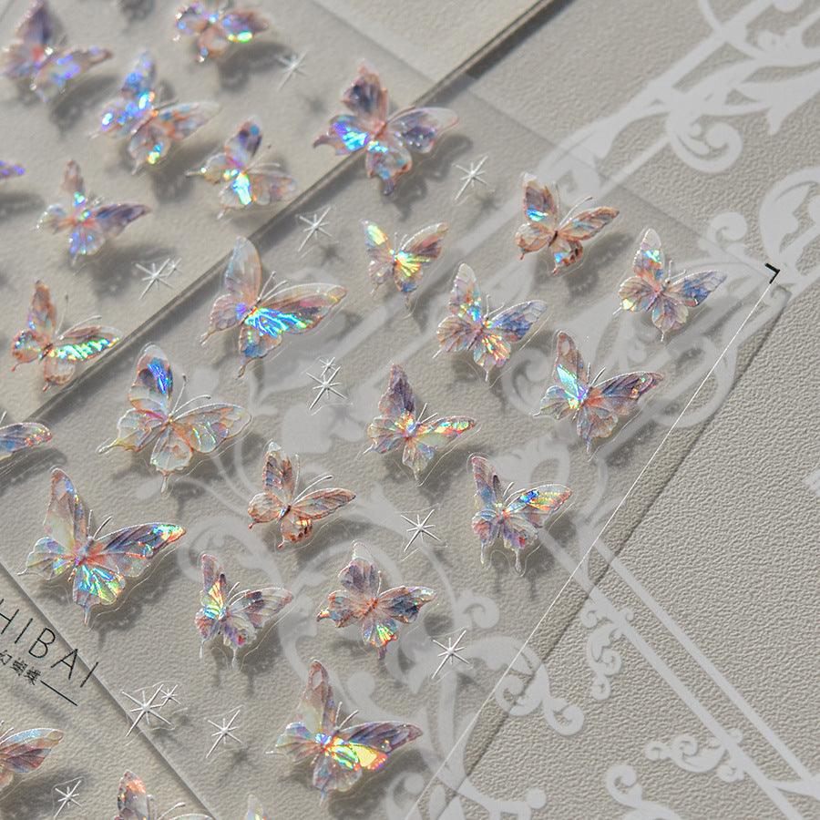 Holographic Star Butterfly: "Luminous Crystal Flutter" – 5D Embossed Nail Sticker