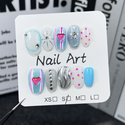 Hand-painted manicure patch sweet cool babes short pure handmade press-on nails ultra-thin seamless fake nail wholesale｜365nails