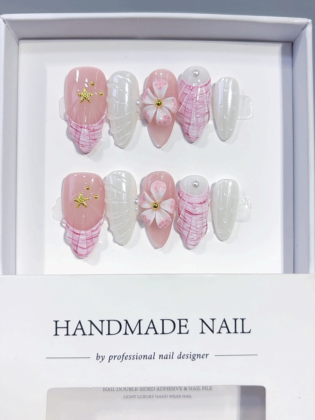 Seashell Sakura: "Starfish & Floral" – Almond Press-On Nails
