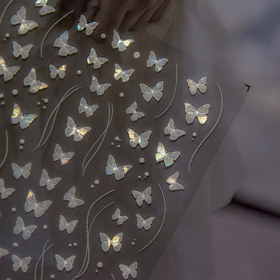 Holographic Butterfly Nail Stickers – 3D Embossed Iridescent Set