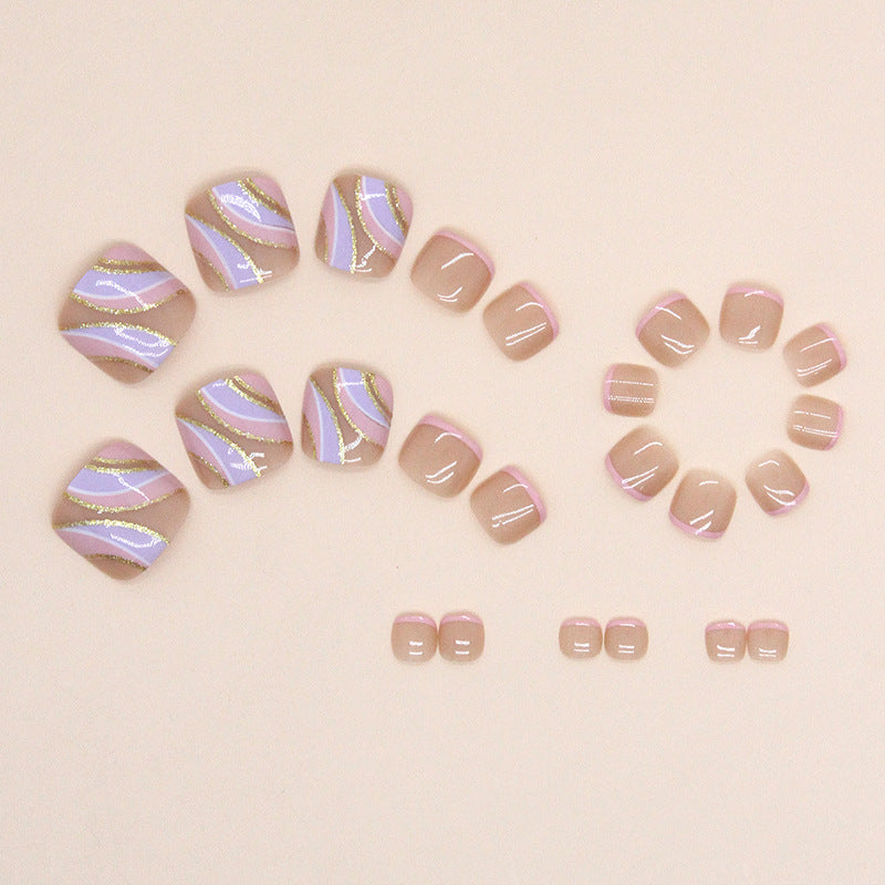 Doce irmã francesa rosa roxo glitter unhas postiças modelo unhas postiças simples onduladas unhas postiças arte peça de unha unhas｜365nails
