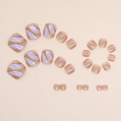 Doce irmã francesa rosa roxo glitter unhas postiças modelo unhas postiças simples onduladas unhas postiças arte peça de unha unhas｜365nails