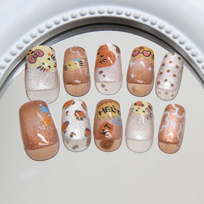 Pontas de unha pré-fabricadas, unhas fofas, desenho animado, animal, estrela, leopardo, amor, francês, pular, cor, olho de gato, remendo de unha versátil ｜ 365nails