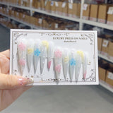 Iridescent 3D Floral Extra Long Press On Nails