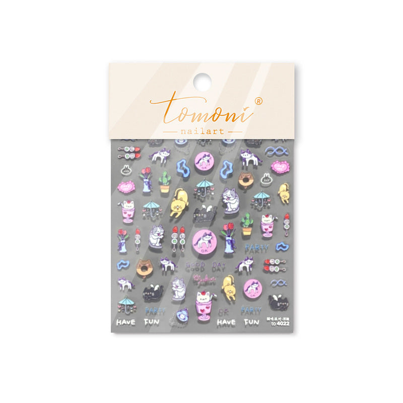 Cute Panda & Floral Nail Stickers – 5D Embossed Kawaii Panda Set