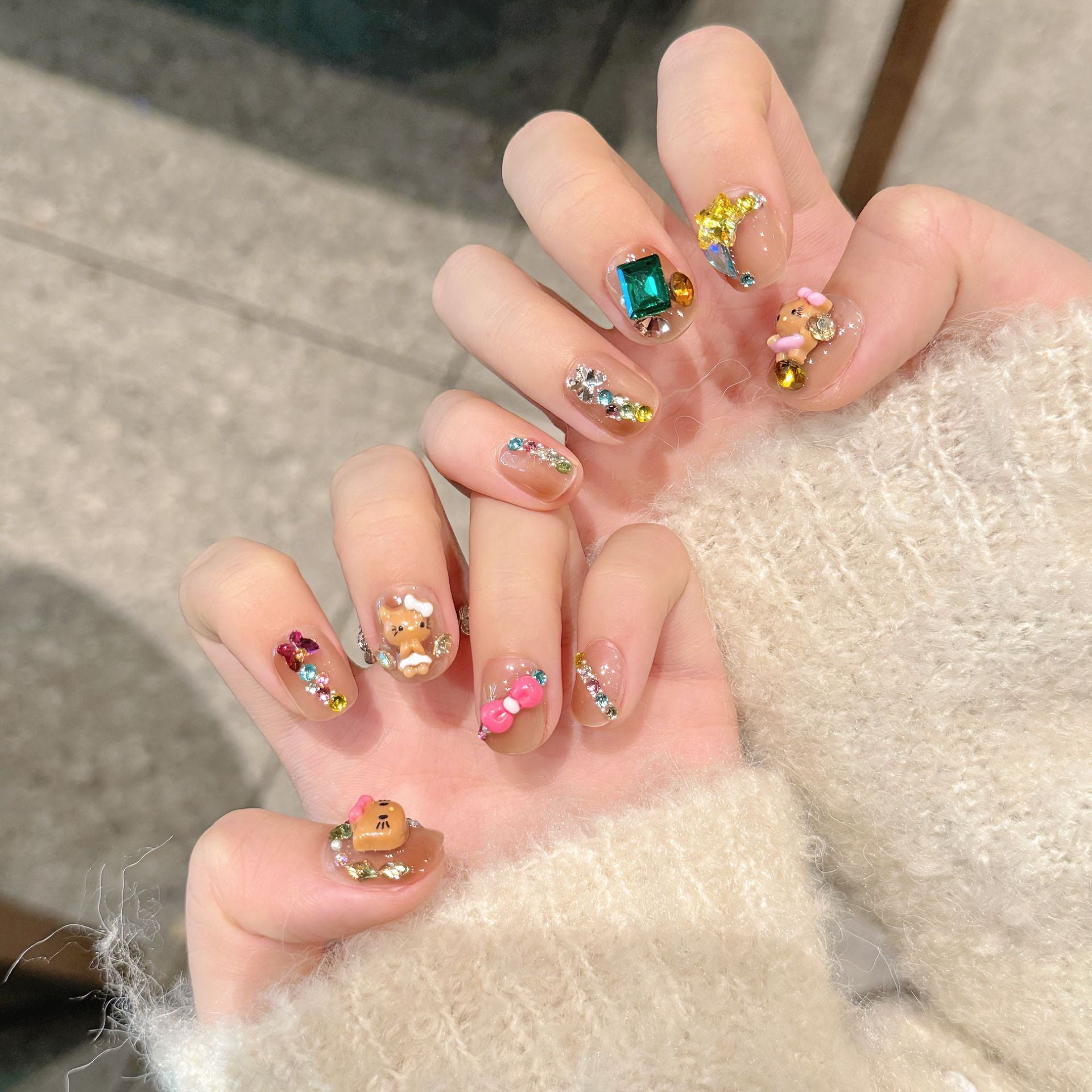 365nails: "Kitty Sparkle" – 3D Cartoon Handmade Short Square Nails