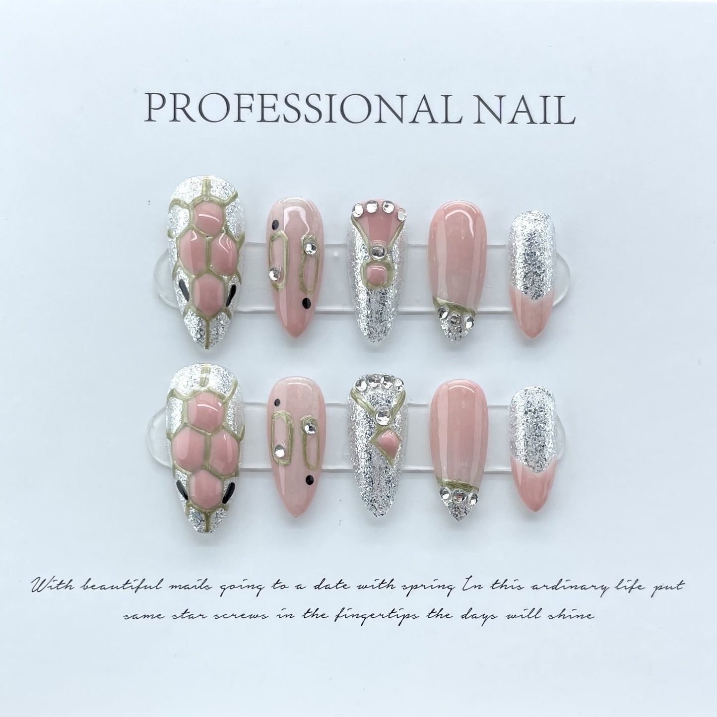 [Pure Handmade Real Shot] Arte em unhas xadrez com cabeça de cobra rosa para meninas, unhas médias e longas avançadas | 365nails